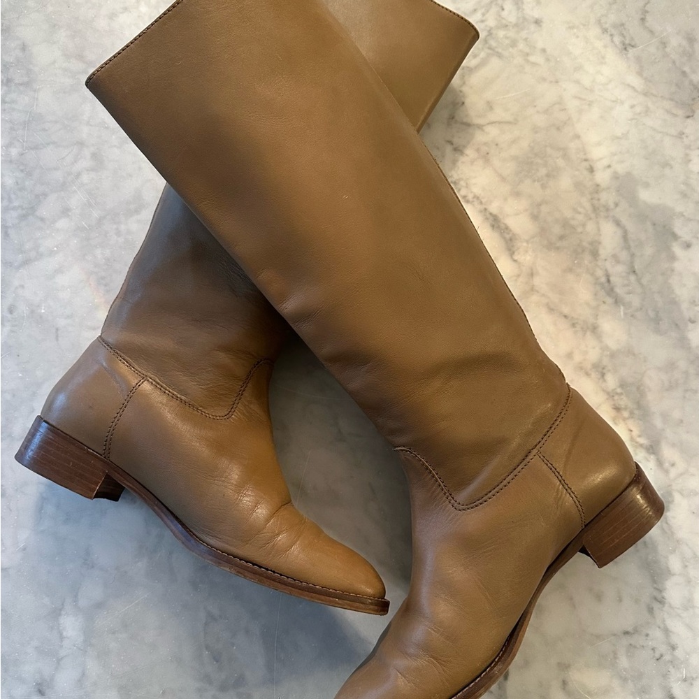 JCrew Fall Leather Knee High Tan Mocha Beige Brown Boots EUC sz 8.5
